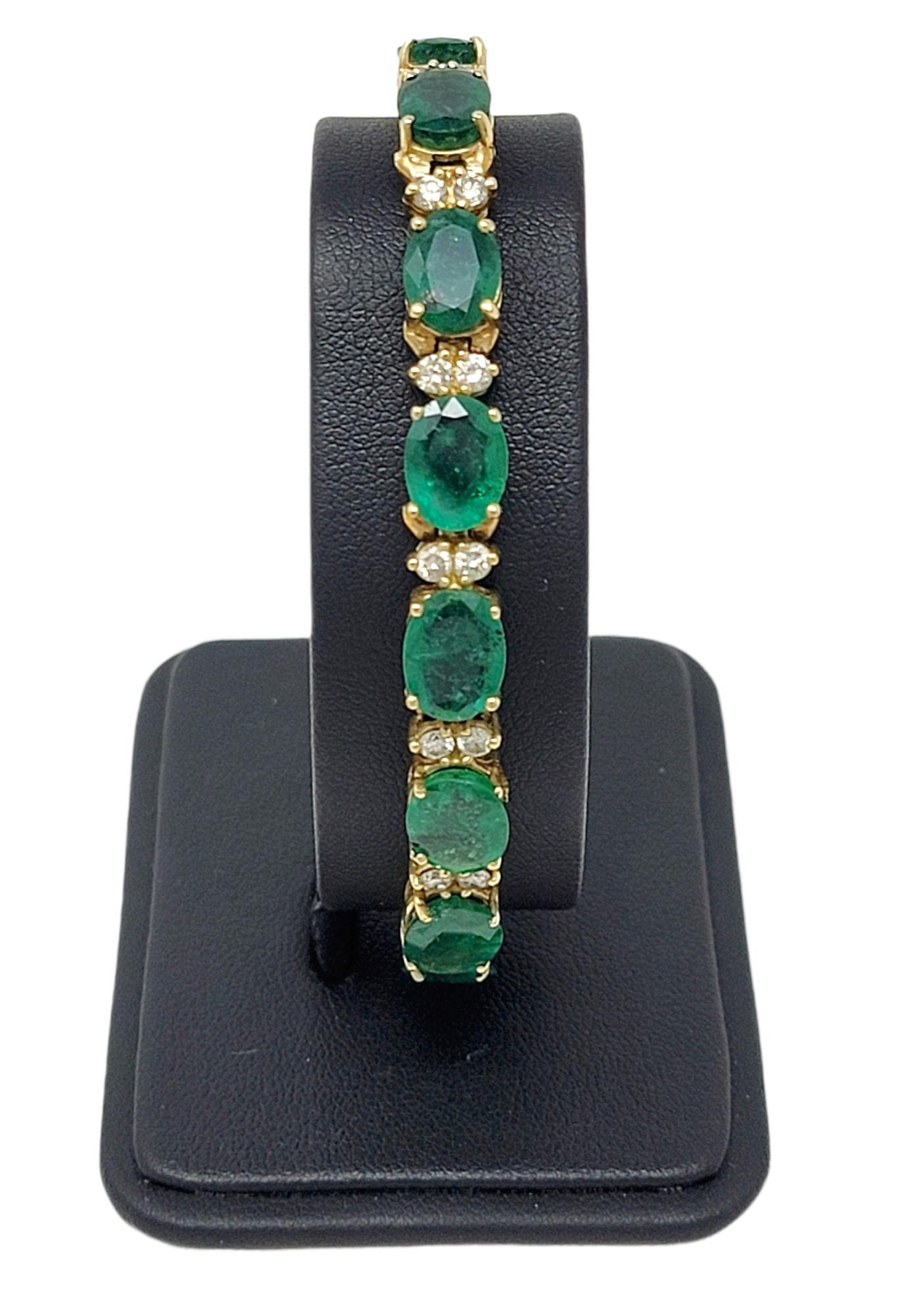 19.40 Carats Oval Mixed Cut Emerald and Diamond Line Bracelet in 14 Karat Gold 9
