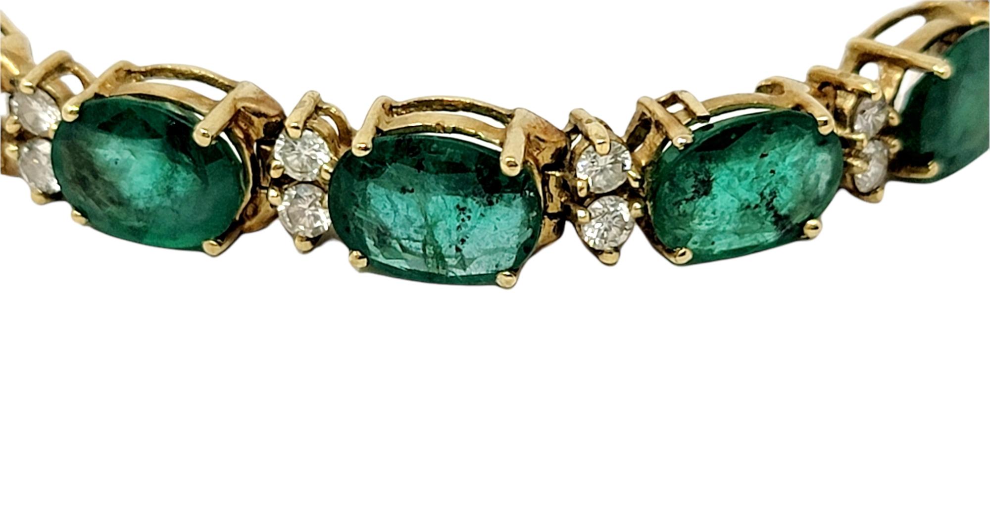 19.40 Carats Oval Mixed Cut Emerald and Diamond Line Bracelet in 14 Karat Gold In Good Condition In Scottsdale, AZ