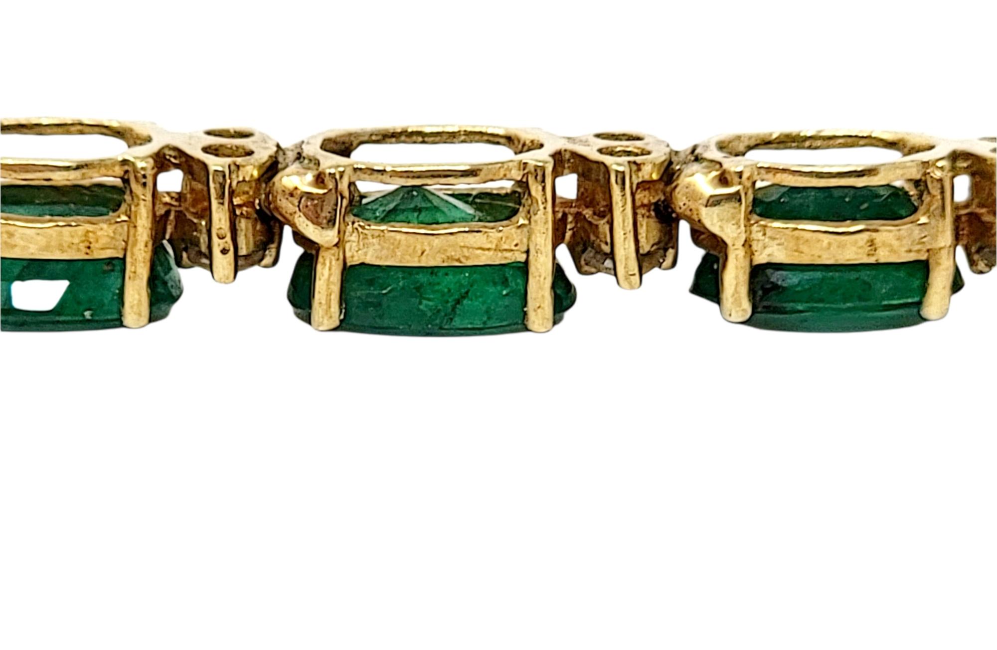 19.40 Carats Oval Mixed Cut Emerald and Diamond Line Bracelet in 14 Karat Gold 3