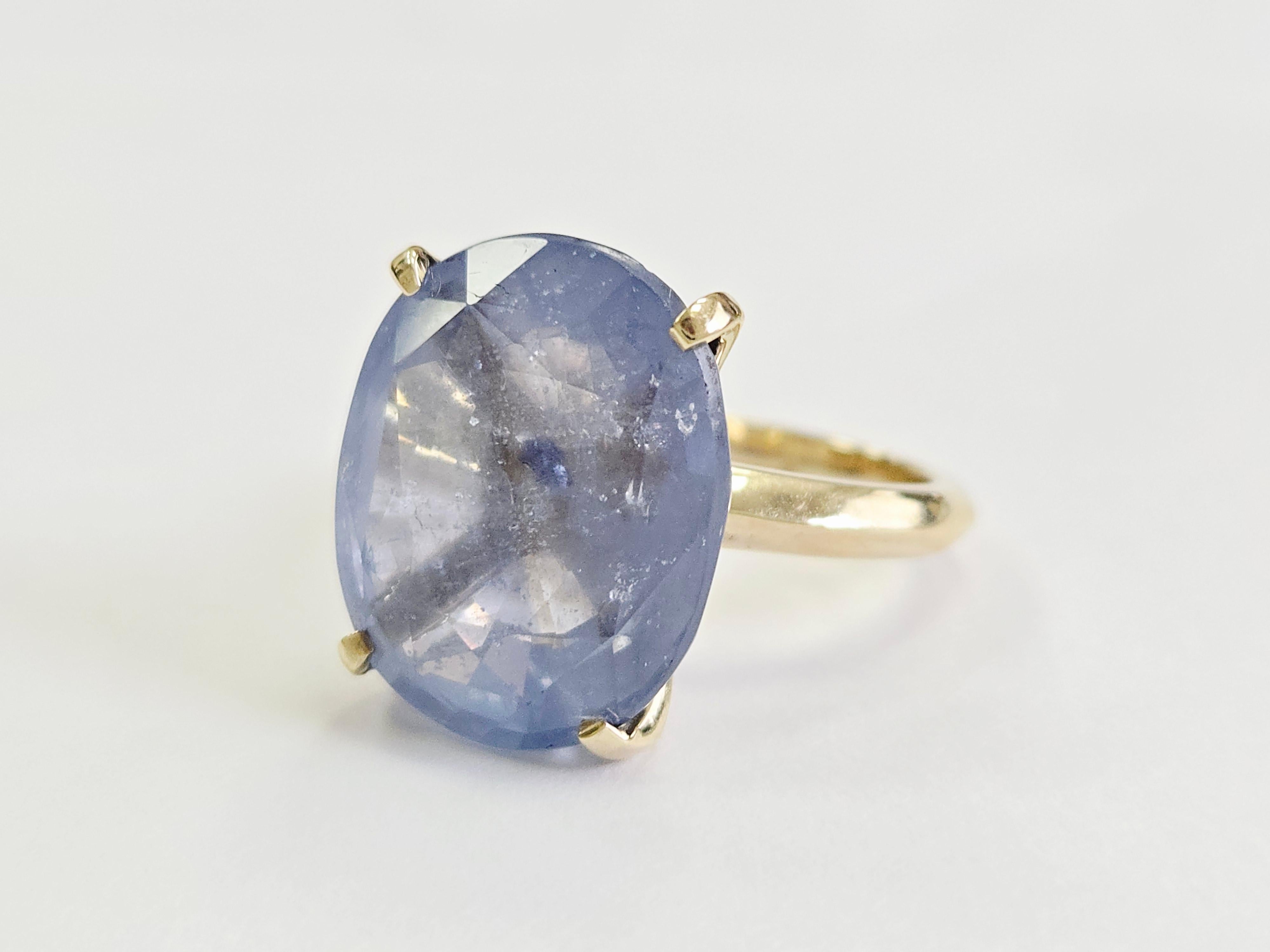 19.40 Carats Oval Pastel Sapphire Ring 14 Karat Yellow Gold in vendita 1