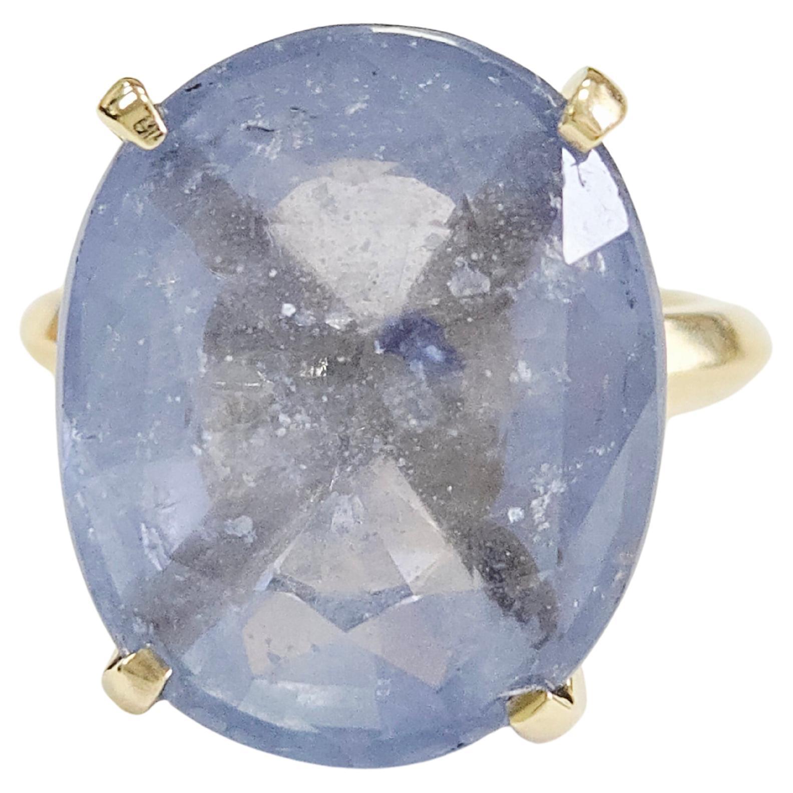 19.40 Carats Oval Pastel Sapphire Ring 14 Karat Yellow Gold