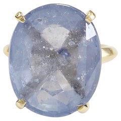 19.40 Carats Oval Pastel Sapphire Ring 14 Karat Yellow Gold