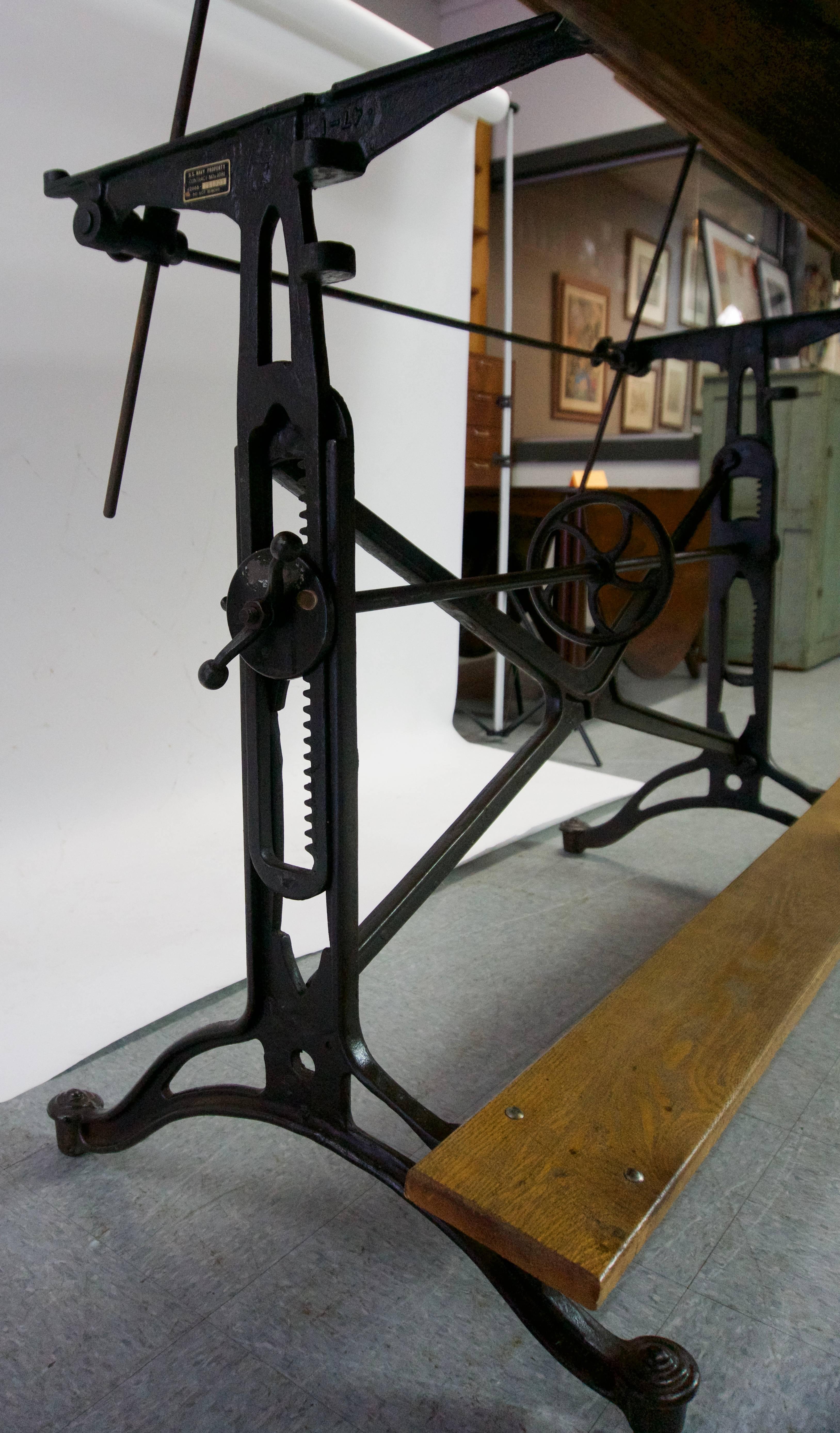 1940 Cast Iron Drafting Table with Extra Large Surface In Good Condition For Sale In Hudson, NY