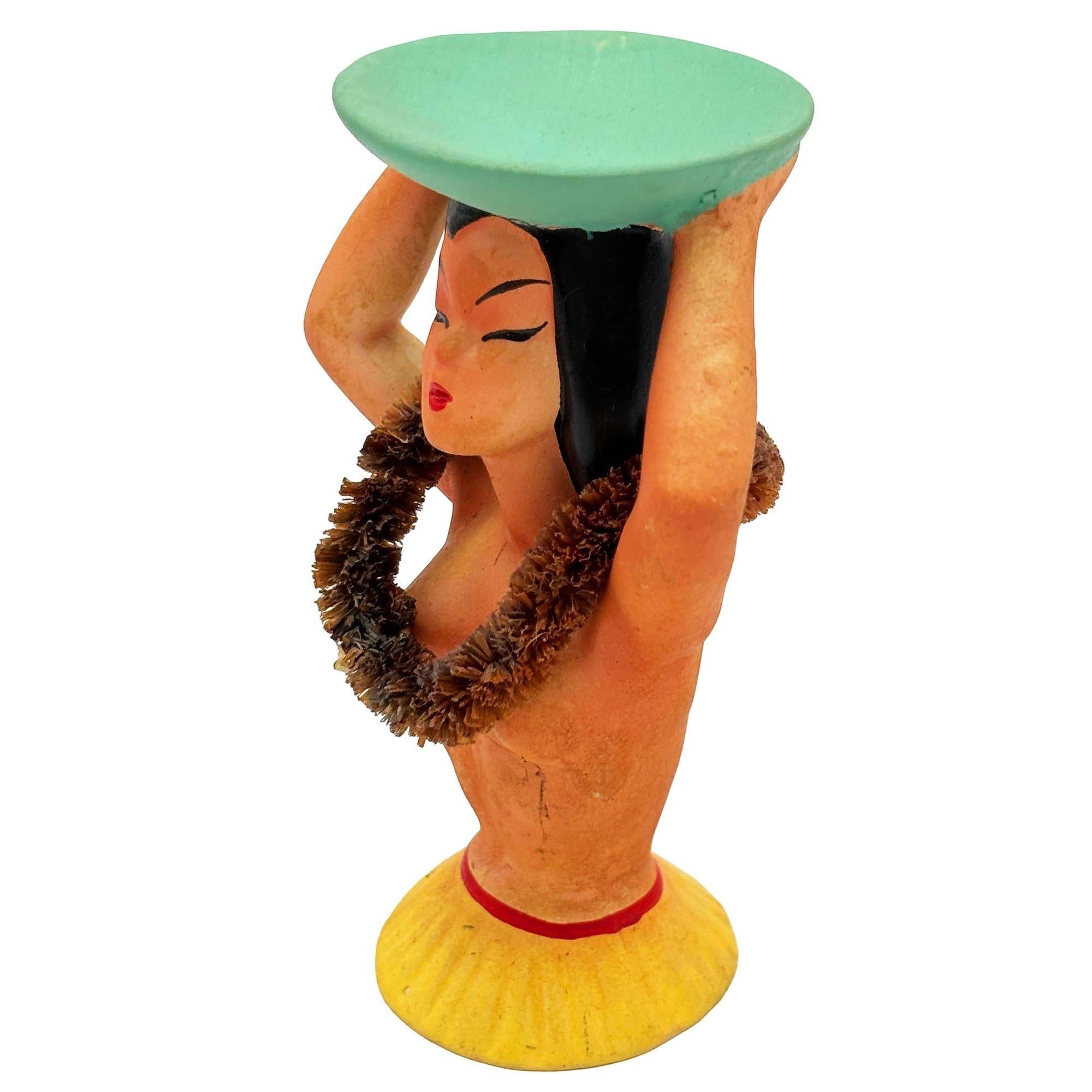 Americano 1940 Chalkware Ceramica Nudo Hula Girl Porta tovaglioli Busto Scultura in vendita