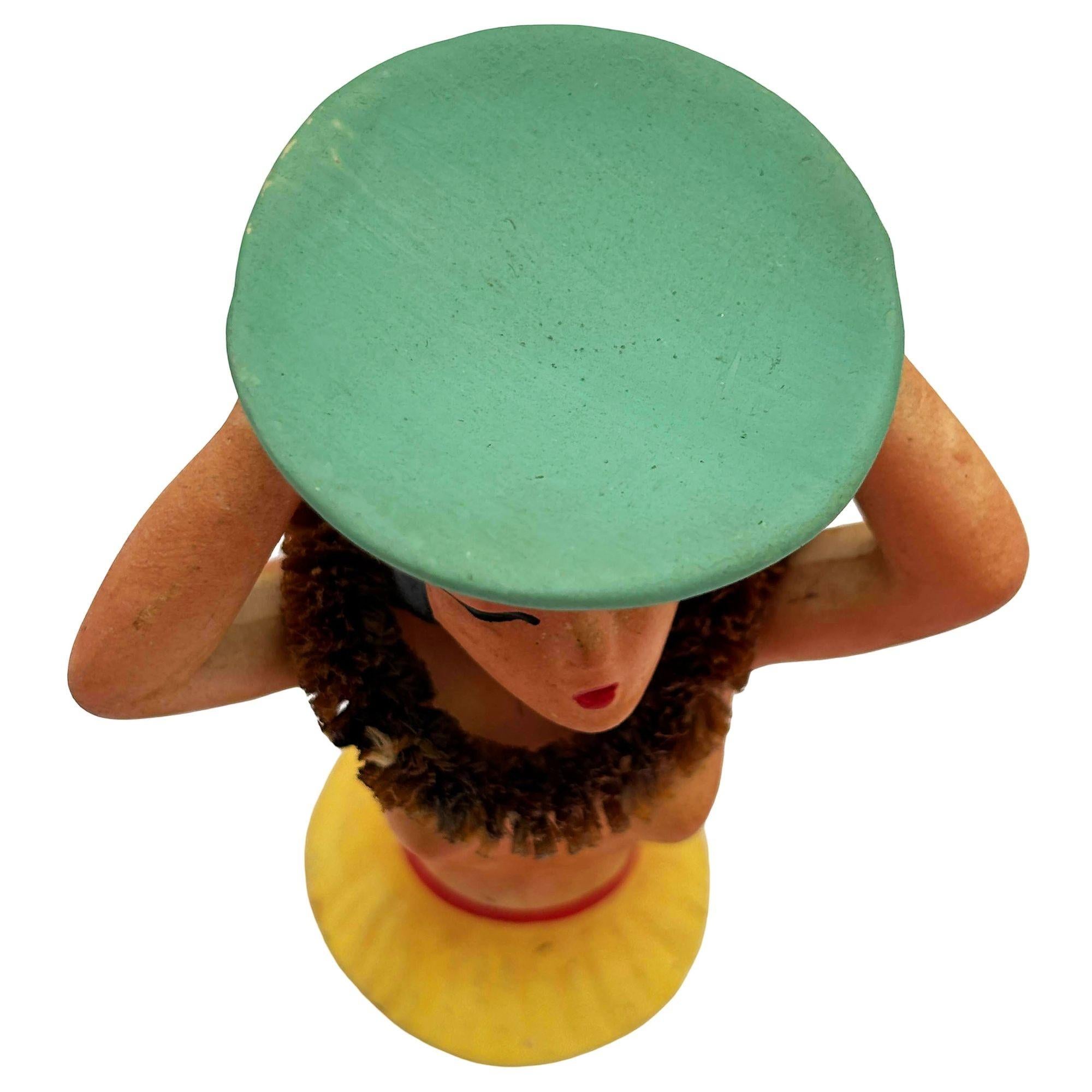 1940 Chalkware Ceramica Nudo Hula Girl Porta tovaglioli Busto Scultura In condizioni ottime in vendita a Van Nuys, CA