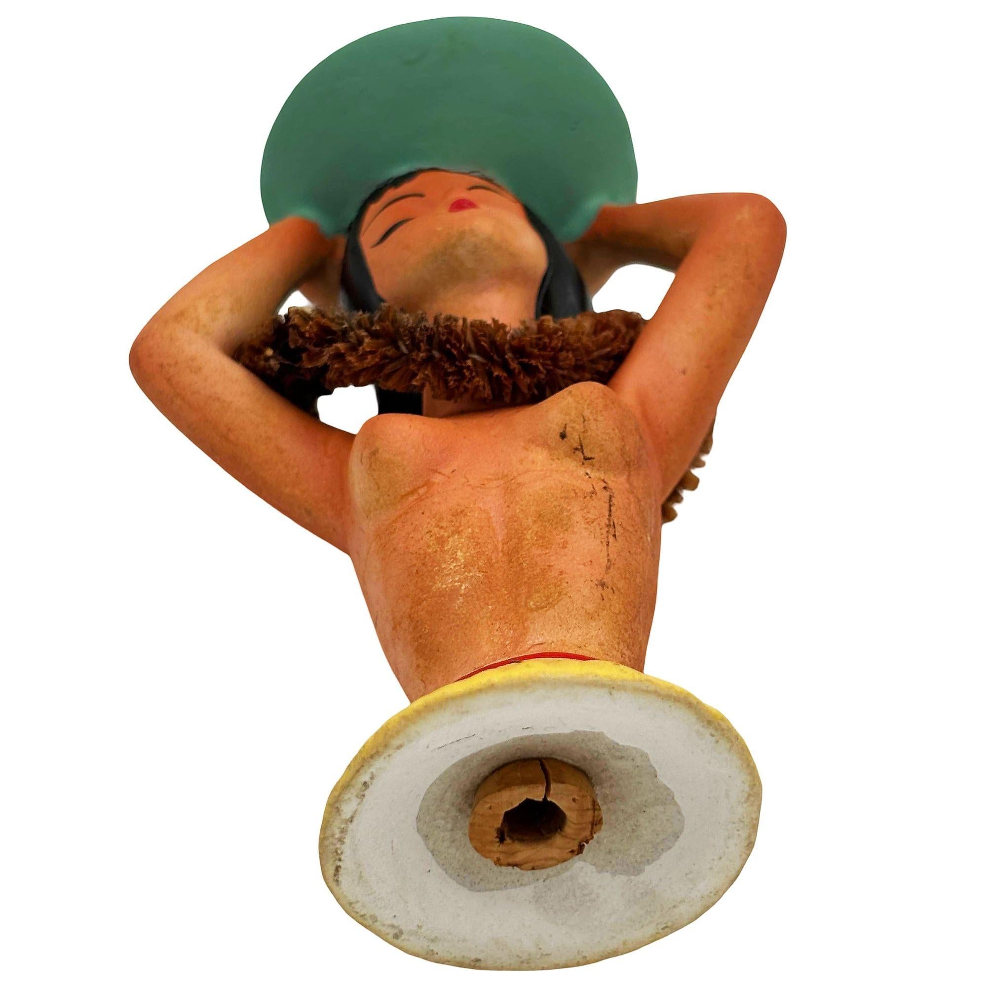 Metà XX secolo 1940 Chalkware Ceramica Nudo Hula Girl Porta tovaglioli Busto Scultura in vendita