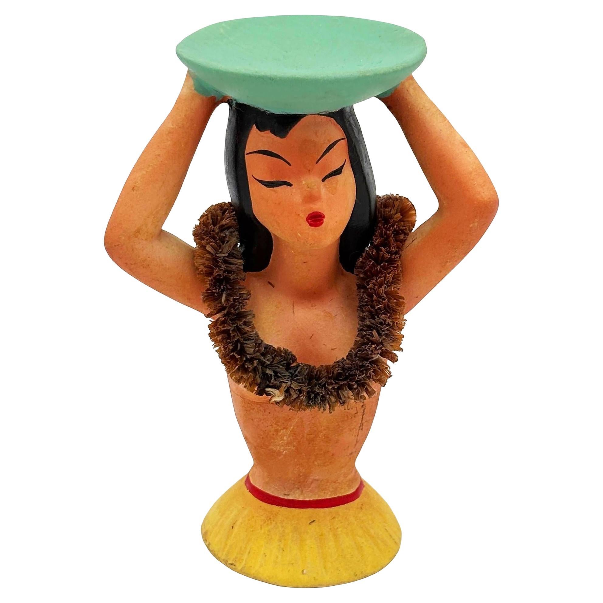 1940 Chalkware Ceramica Nudo Hula Girl Porta tovaglioli Busto Scultura