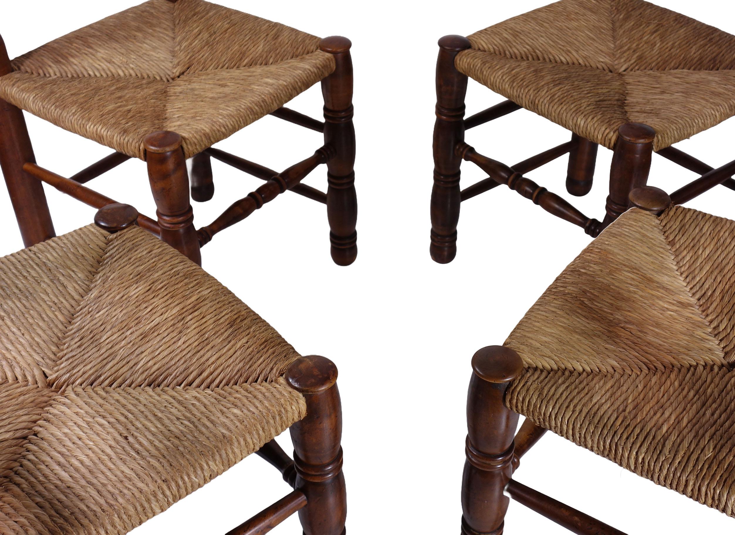 1940 Charles Dudouyt - Set di 4 sedie in vimini e quercia di design francese in vendita 7