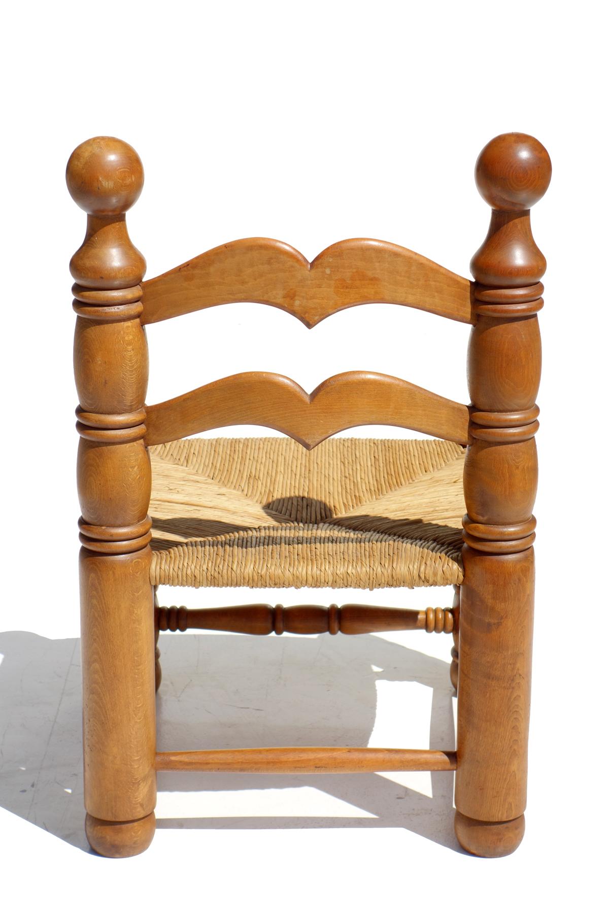 1940 Charles Dudouyt Wicker and Oak Pair of Chair For Sale 3