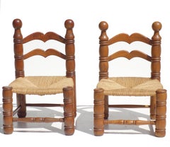 1940 Charles Dudouyt Wicker and Oak Pair of Chair