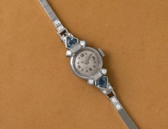 1940 Cresarrow Reloj Art Decó Vintage de Señora - Paladio, Diamantes y Aguamarinas