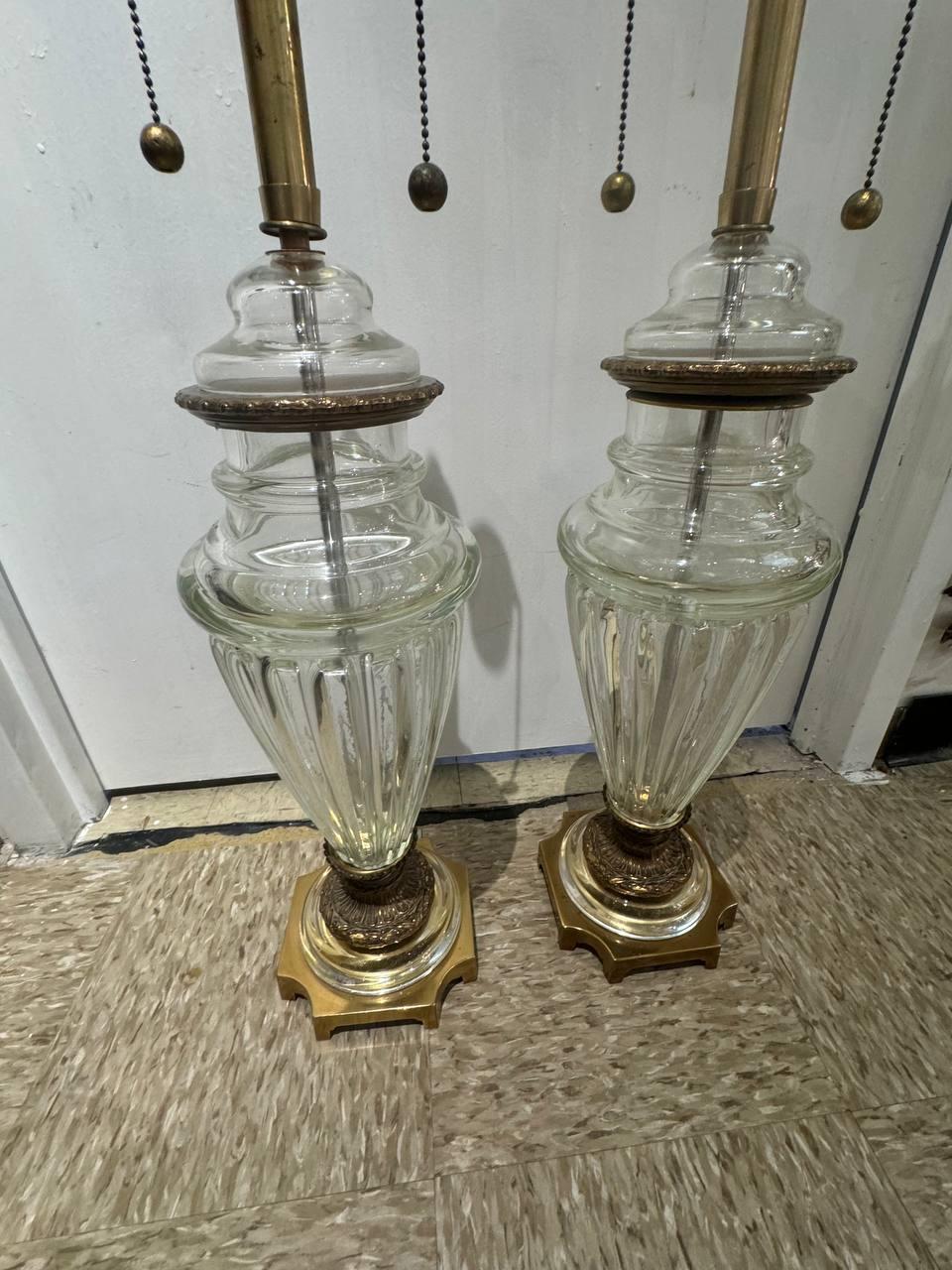 1940 Cut Crystal Table Lamps Pair Bon état - En vente à New York, NY