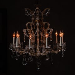 1940 Czech Bohemian Crystal Chandelier, 12-Light large Glass Arm Fixture