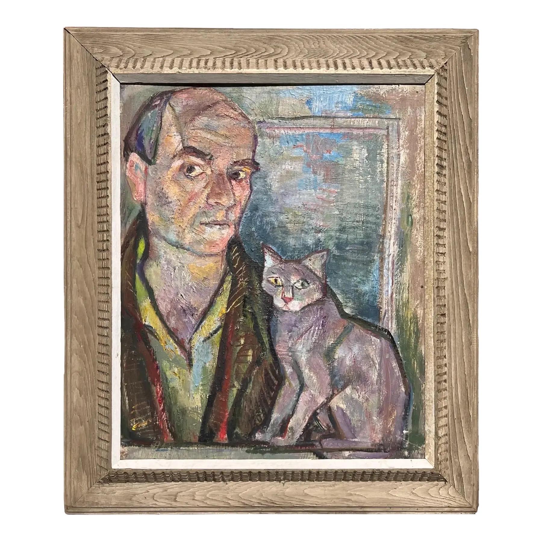 1940 E.Romano "Autorretrato" Óleo sobre tabla de artista en venta
