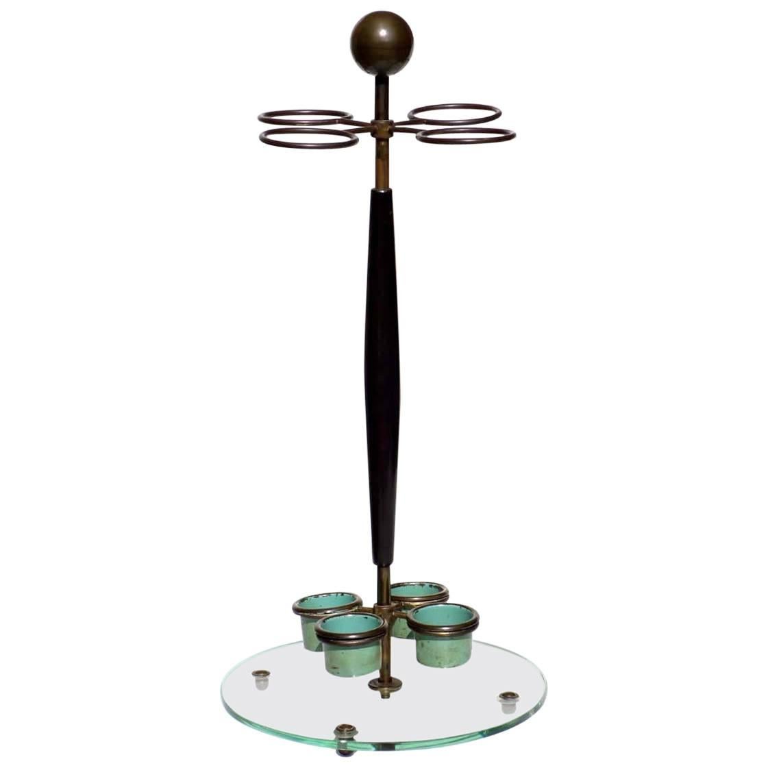 1940 Fontana Arte Style Umbrella Stand Italian Design Crystal and Brass