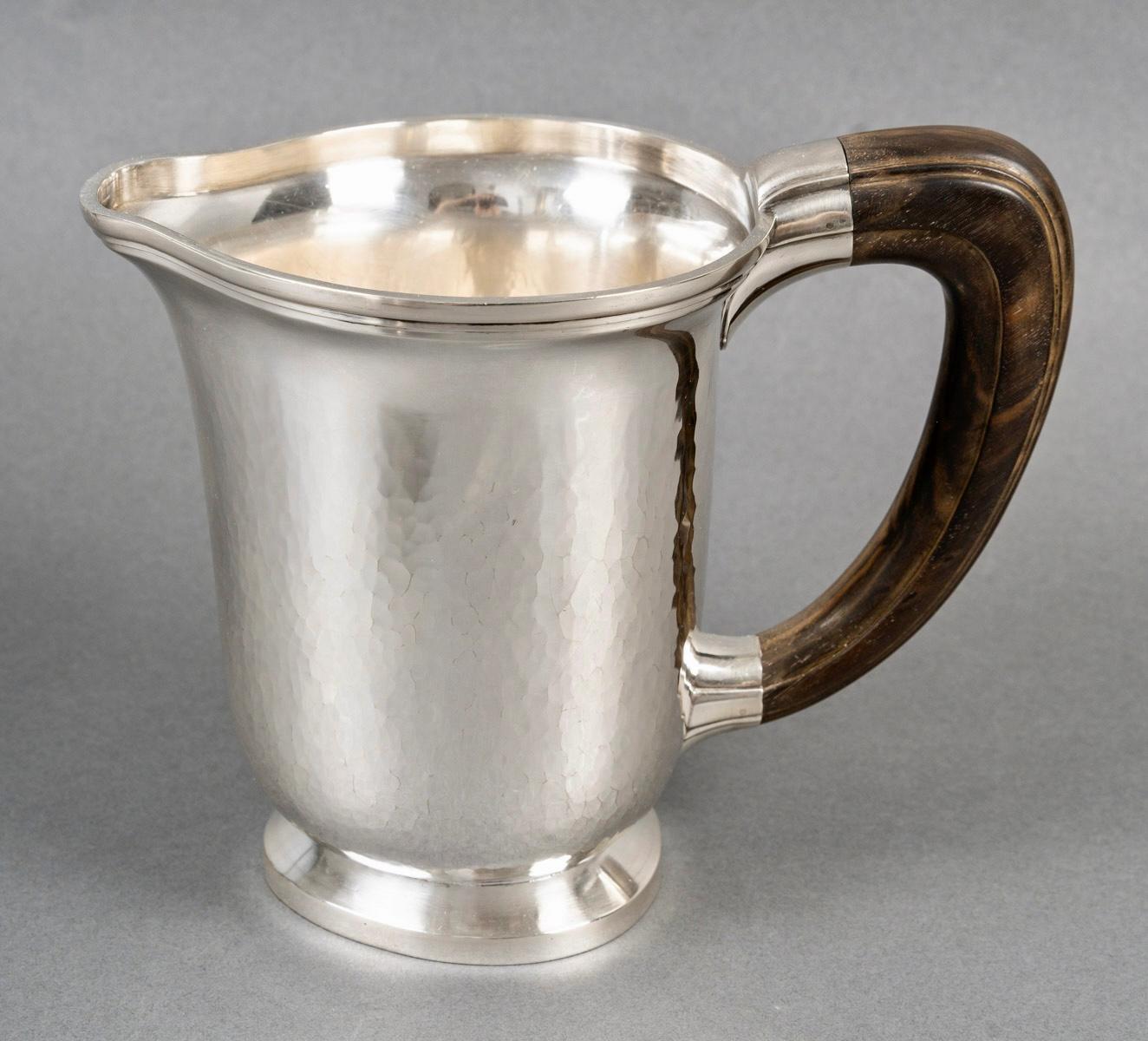 1940 Fouquet Lapar Art Deco Tee-Kaffee-Set Gehämmertes Sterling Silber Palisanderholz im Angebot 2