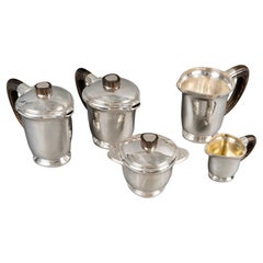 1940 Fouquet Lapar Art Deco Tee-Kaffee-Set Gehämmertes Sterling Silber Palisanderholz