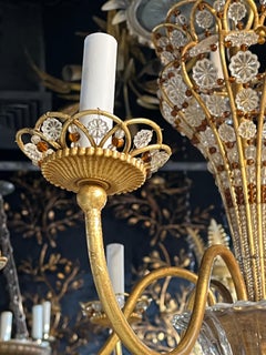 1940 French Bagues Gold Leaf Metal Chandelier 6 Lights