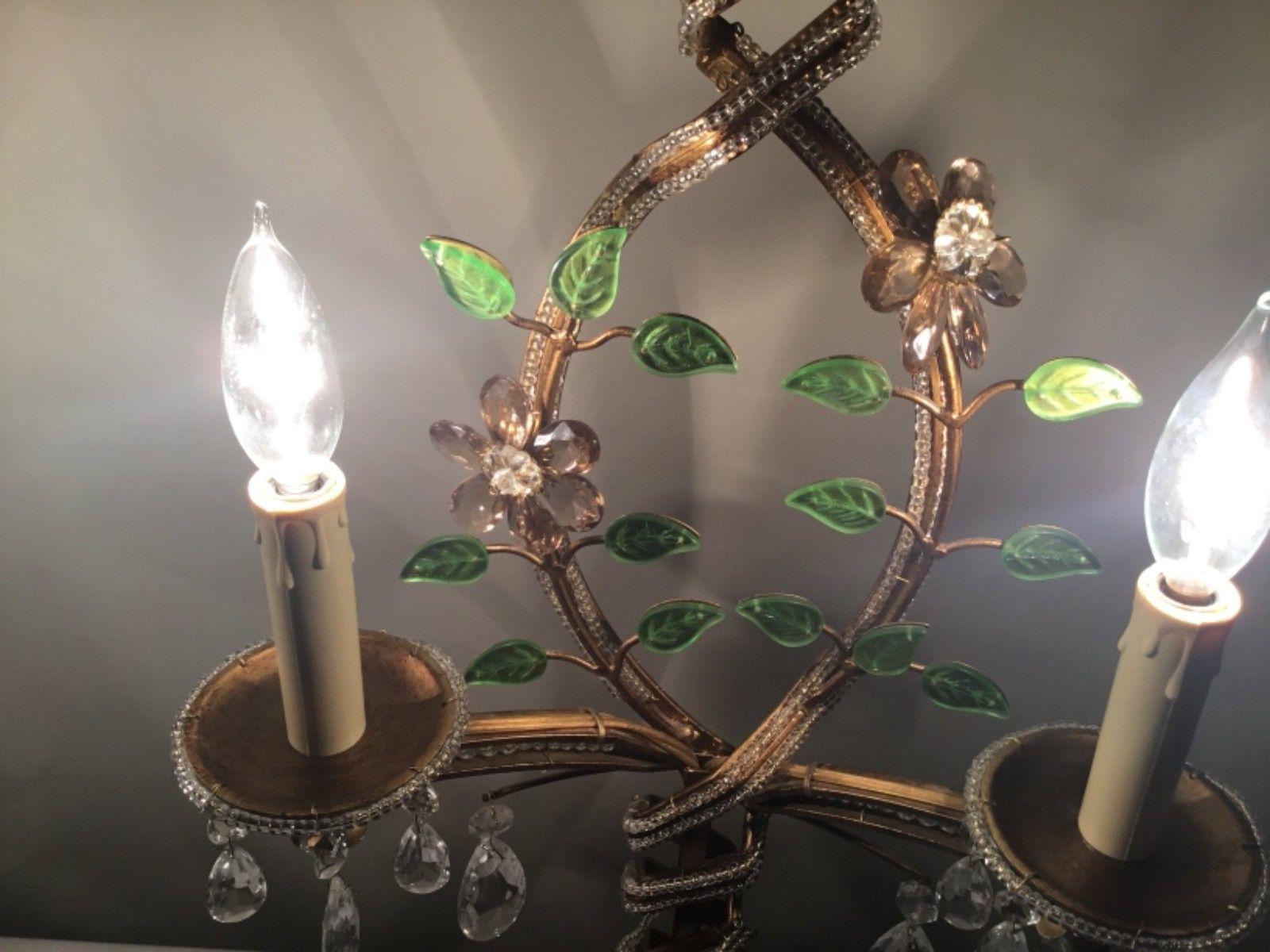 Lampes de table florales en métal doré et cristal Hollywood Regency attribuées à Bagues, 1940  en vente 1