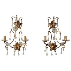 1940 French Maison Bagues Style Clear Drops Flowers Sconces