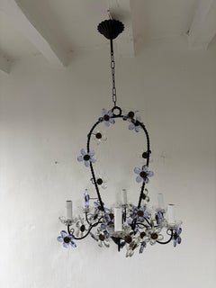 1940 French Maison Bagues Style Lavender Flower Prisms Crystal Basket Chandelier