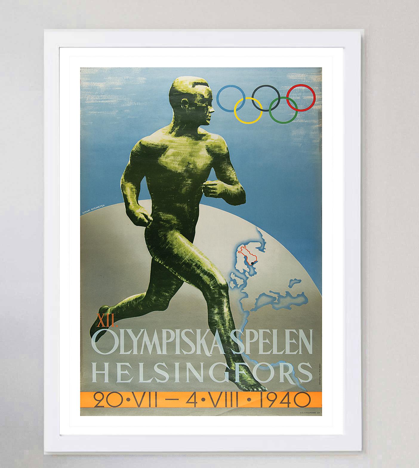 1940 Helsinki Olympic Games Original Vintage Poster In Good Condition For Sale In Winchester, GB