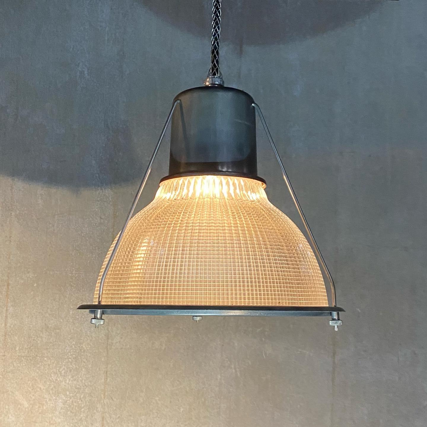 American 1940 Holophane Industrial Quilted Glass Pendant Light Set of 10