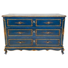 1940 Italian Louis XV Style Blue and Gold Chinoiserie Commode / Chest of Drawers