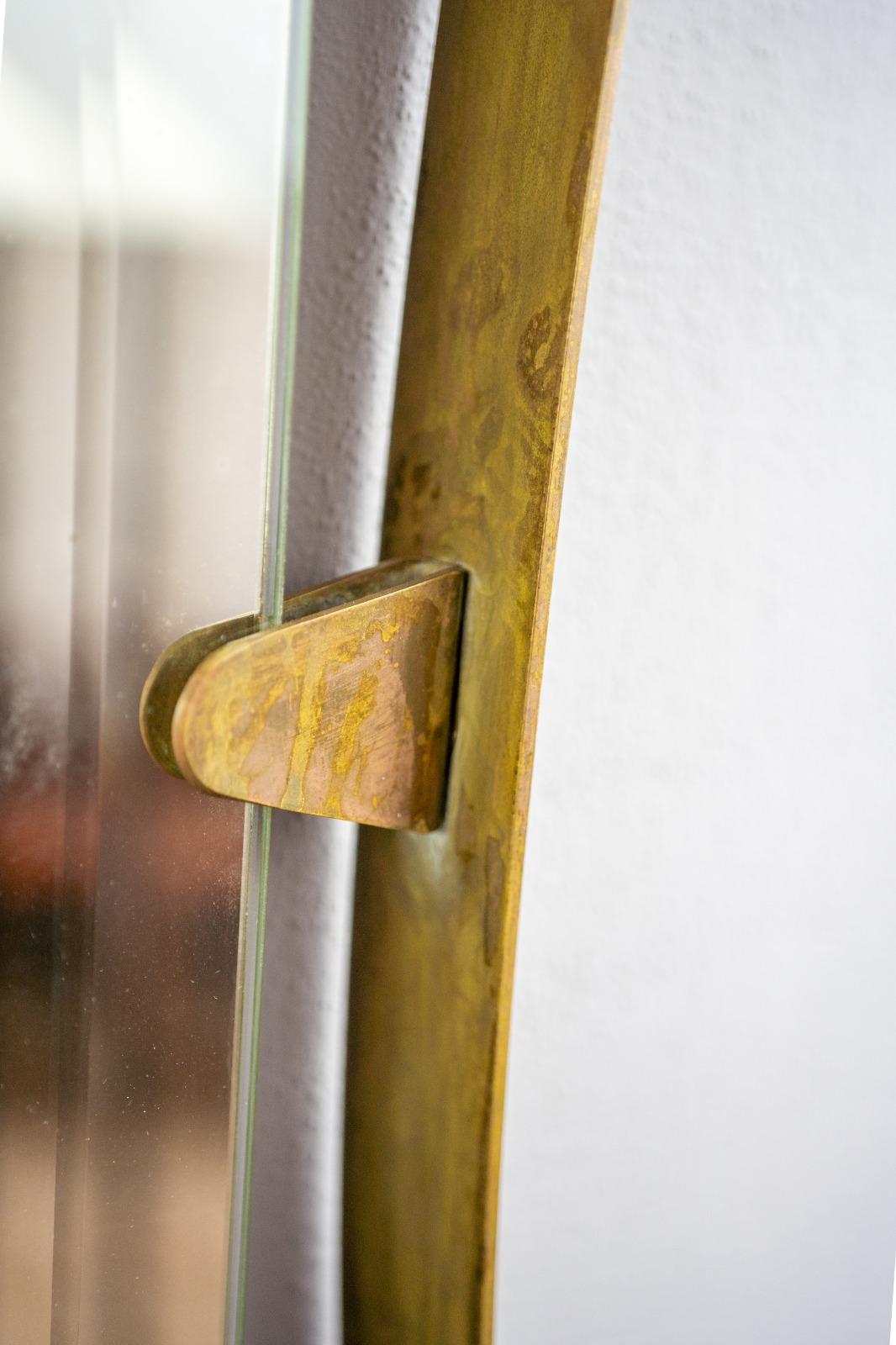 Hand-Crafted 1940 Italian Mirror in Brass and Patina with Hook in Cast Bronze