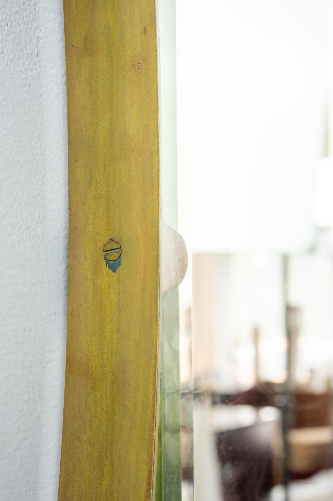 Mid-20th Century 1940 Italian Mirror in Brass and Patina with Hook in Cast Bronze