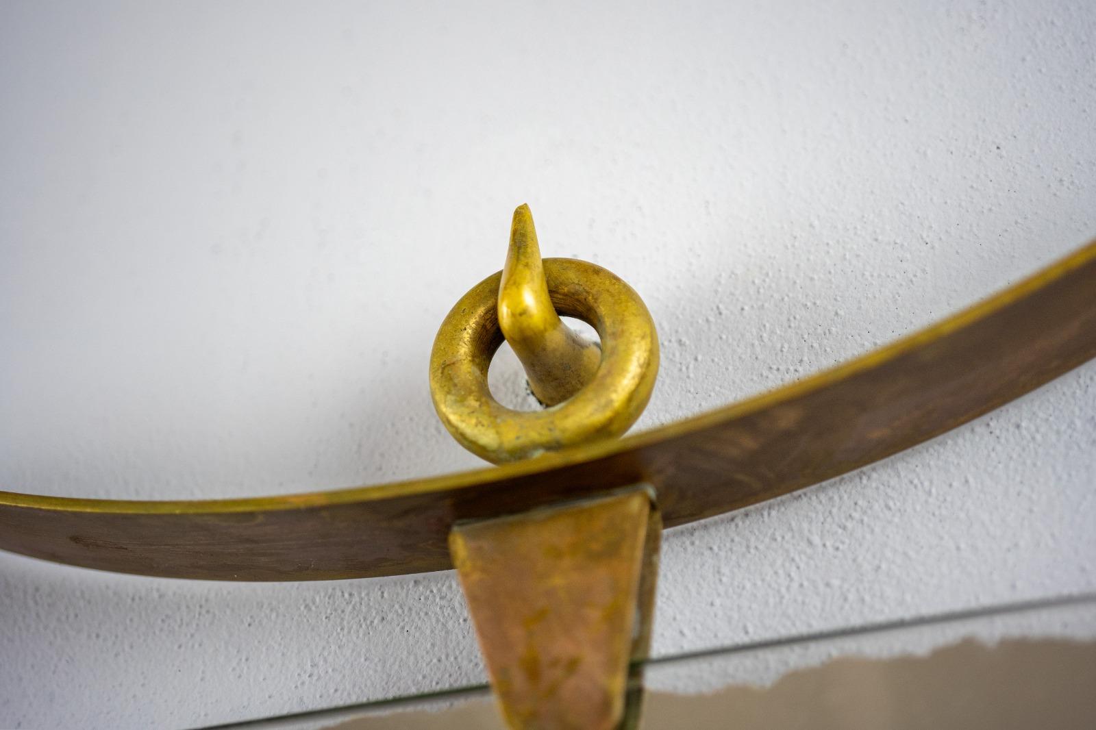 1940 Italian Mirror in Brass and Patina with Hook in Cast Bronze 1