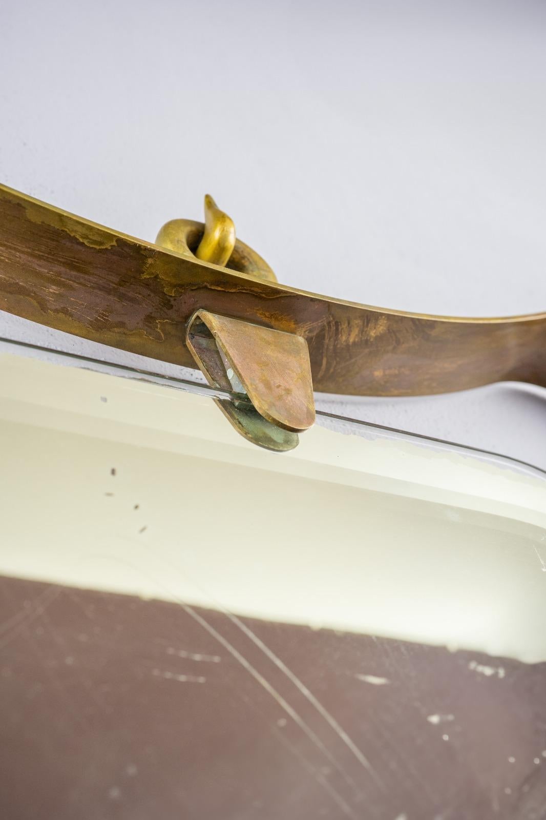 1940 Italian Mirror in Brass and Patina with Hook in Cast Bronze 3