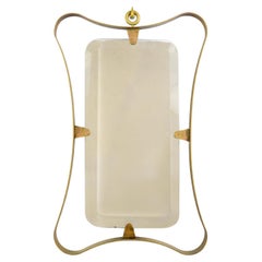 1940 Italian Mirror in Brass and Patina with Hook in Cast Bronze