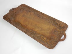 1940 Japanese Dragon Sculpture Carved Wood Tea Service Tray
