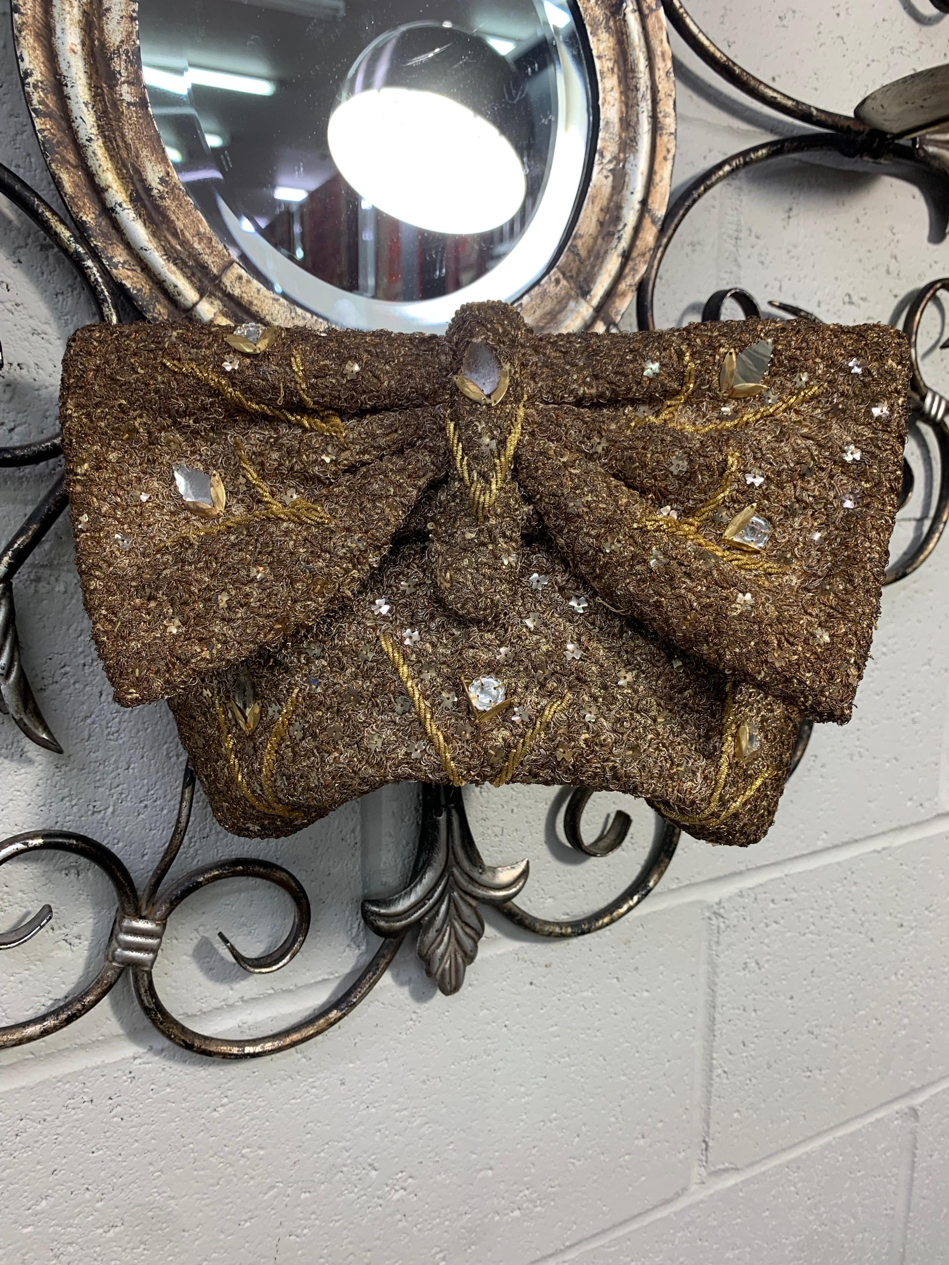 1940 Koret Butterfly Flap Boucle Gold Bullion Clutch w Gold Sequin Accents  For Sale 4