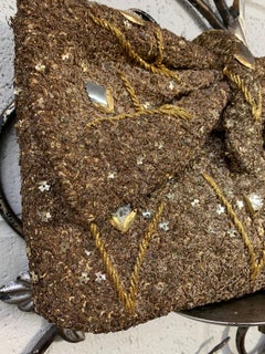 1940 Koret Butterfly Flap Boucle Gold Bullion Clutch w Gold Sequin Accents