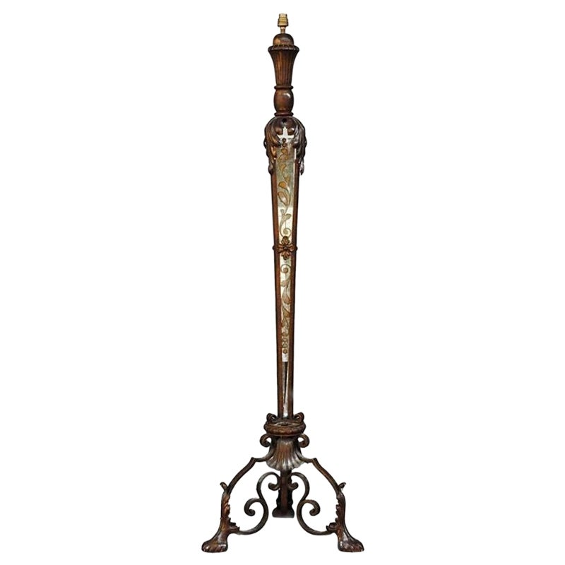 1940 Lamp Base in Wrought Iron and Églomisé Mirror For Sale