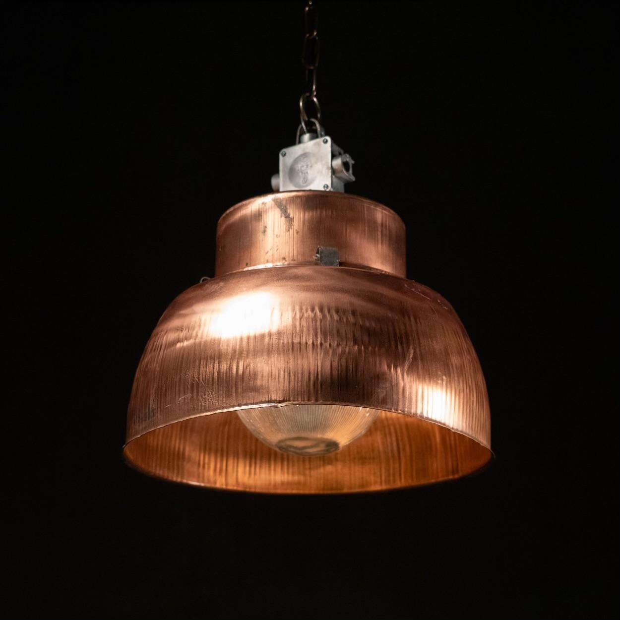 Industrial 1940 large industrial copper pendant lights  For Sale