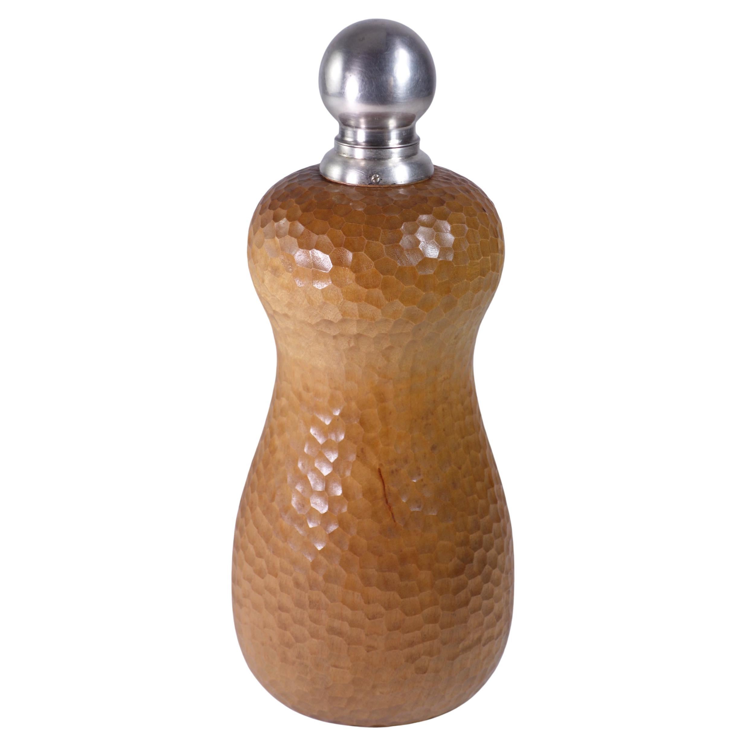 1940 Macabo Art Deco Italian Design Metal Silver Wood Bottle Carafe