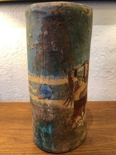1940 Mexican Hand Painted Ceramic Aztec Revival Vase