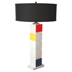 1940 Mid Century Modern Wood Polychromed Lamp Art! De Stijl! Nach Piet Mondrian