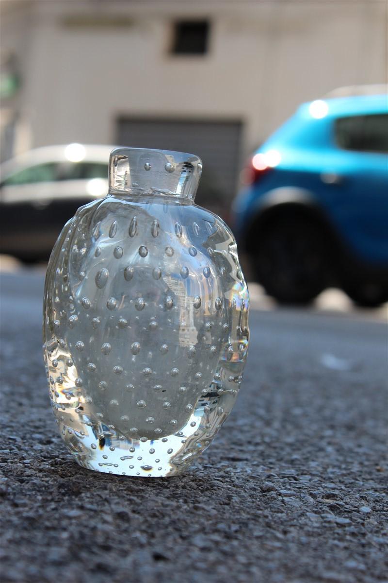 1940 Murano glass bottle with glass bubbles Italian design Barovier.