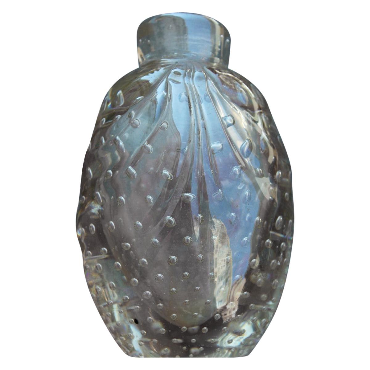 1940 Murano Glass Bottle with Glass Bubbles Italian Design Barovier For Sale