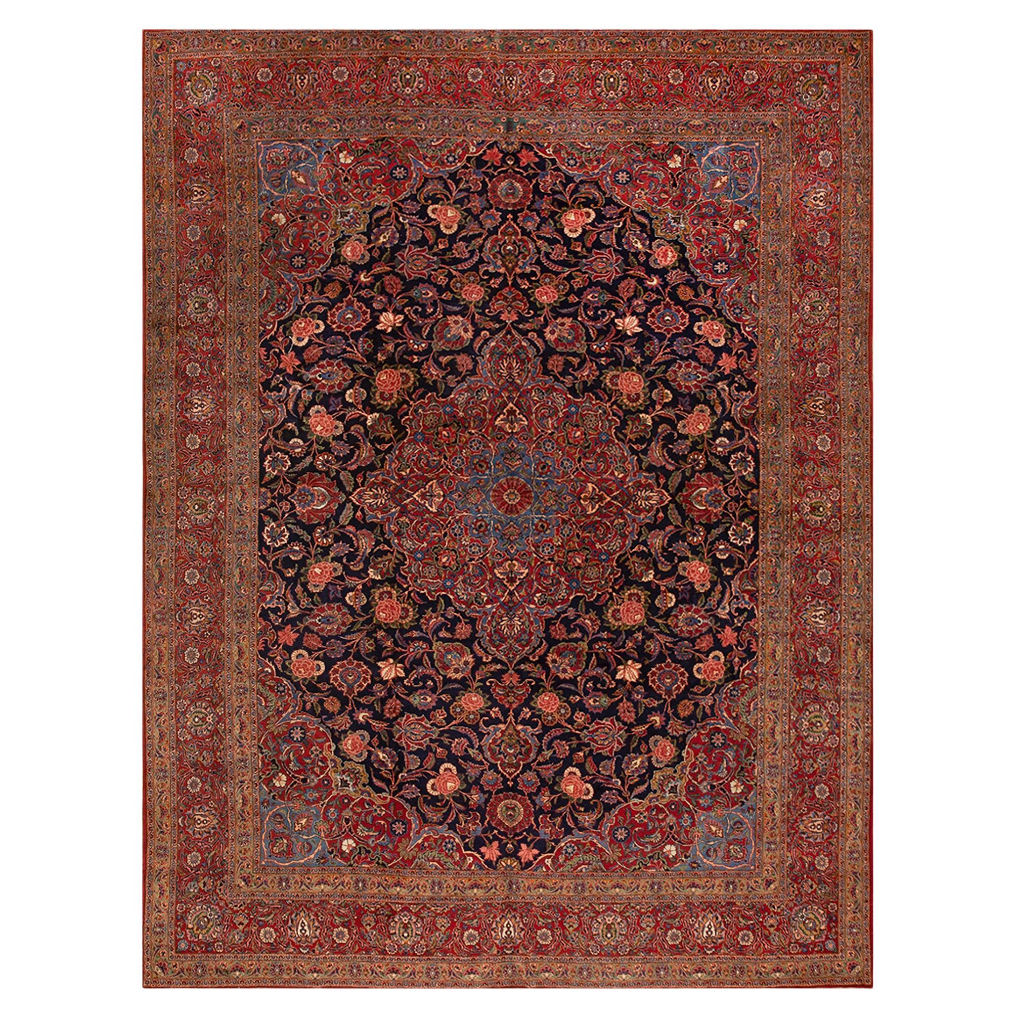 1940 Navy Red Formal Medaillon Antike Persische Kashan Teppich 10
4

x14
 Wolle Teppich im Angebot