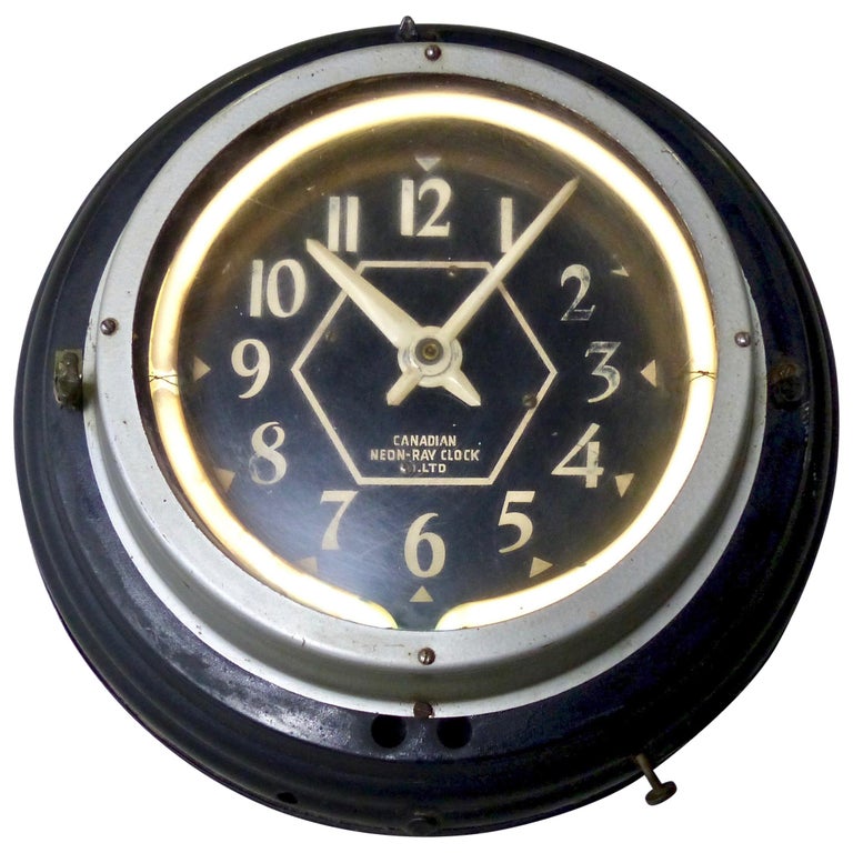 1940 Neon Clock by Canadian NeonRay Clock Co. at 1stDibs