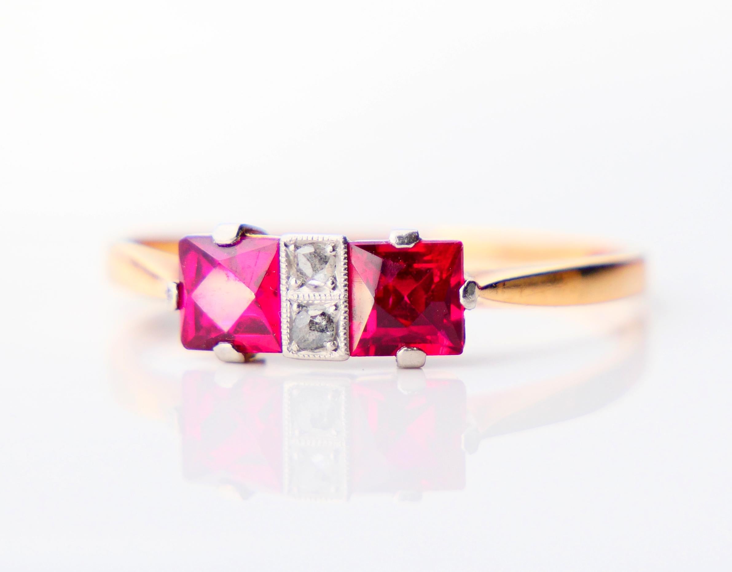 1940 Nordic 4 stones Ring Ruby Diamonds solid 18K Gold Platinum Ø US 7.75 / 1.8g For Sale 2