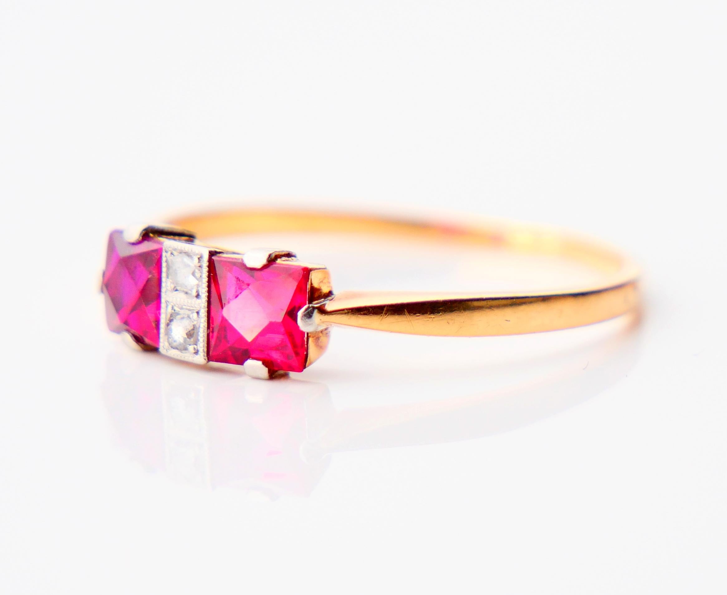 1940 Nordic 4 stones Ring Ruby Diamonds solid 18K Gold Platinum Ø US 7.75 / 1.8g For Sale 3