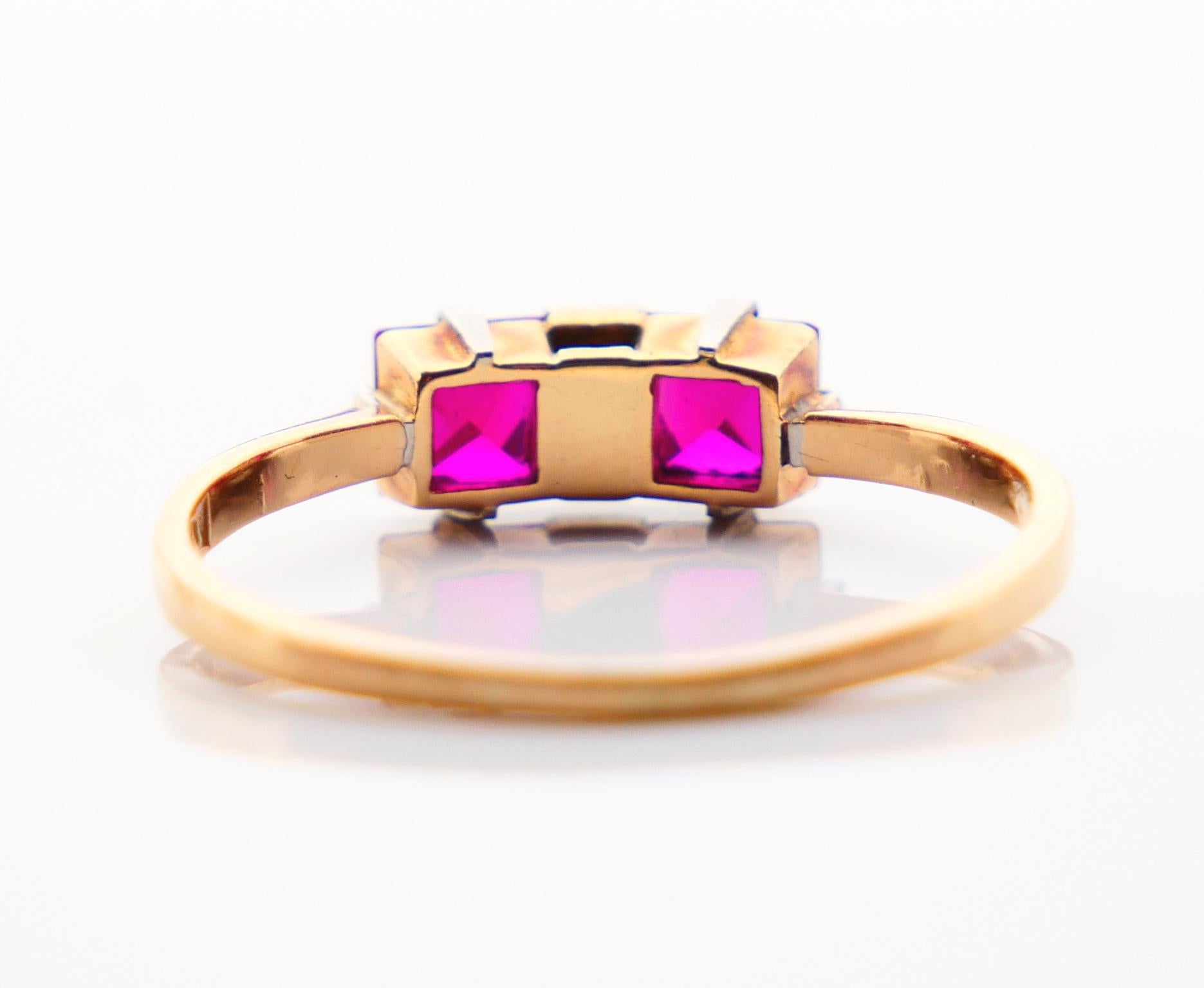1940 Nordic 4 stones Ring Ruby Diamonds solid 18K Gold Platinum Ø US 7.75 / 1.8g For Sale 4
