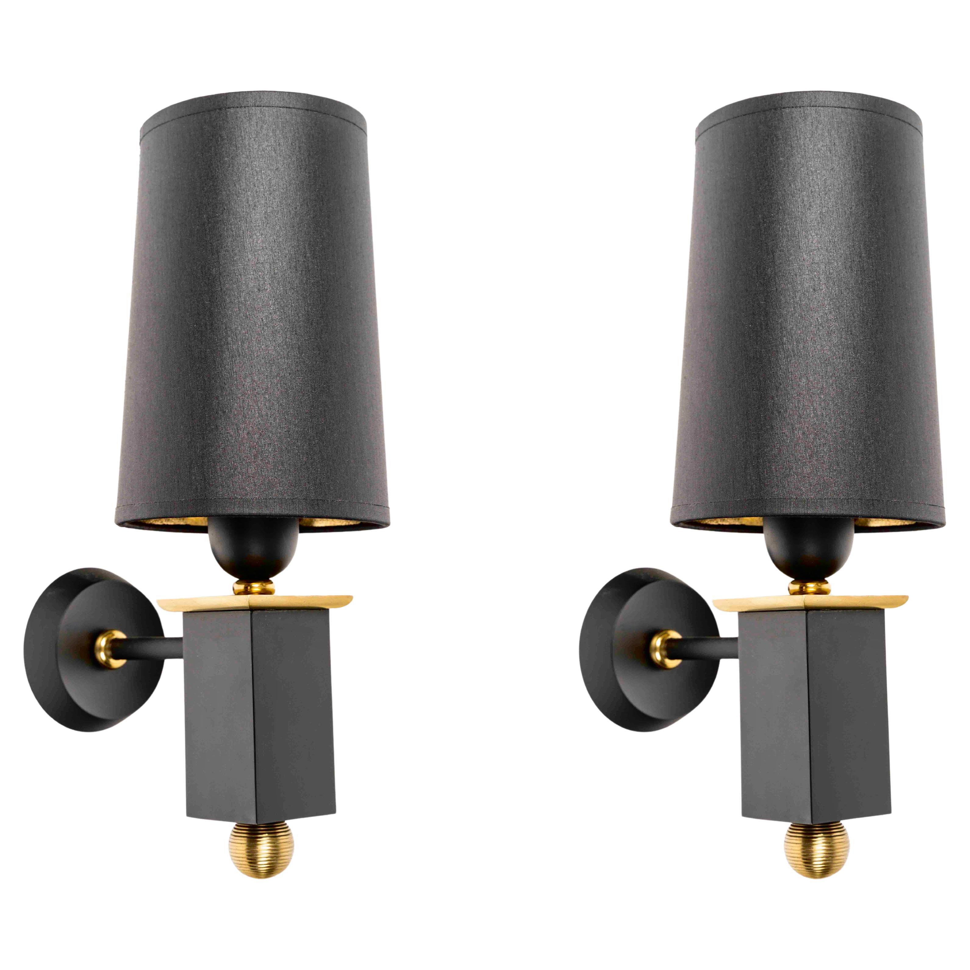 1940 Pair of Bronze Wall Lamps by Marcel Guillemard For Sale