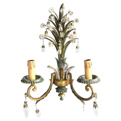 1940 Pair of Patinated Sheet Metal Wall Sconces with Pearls